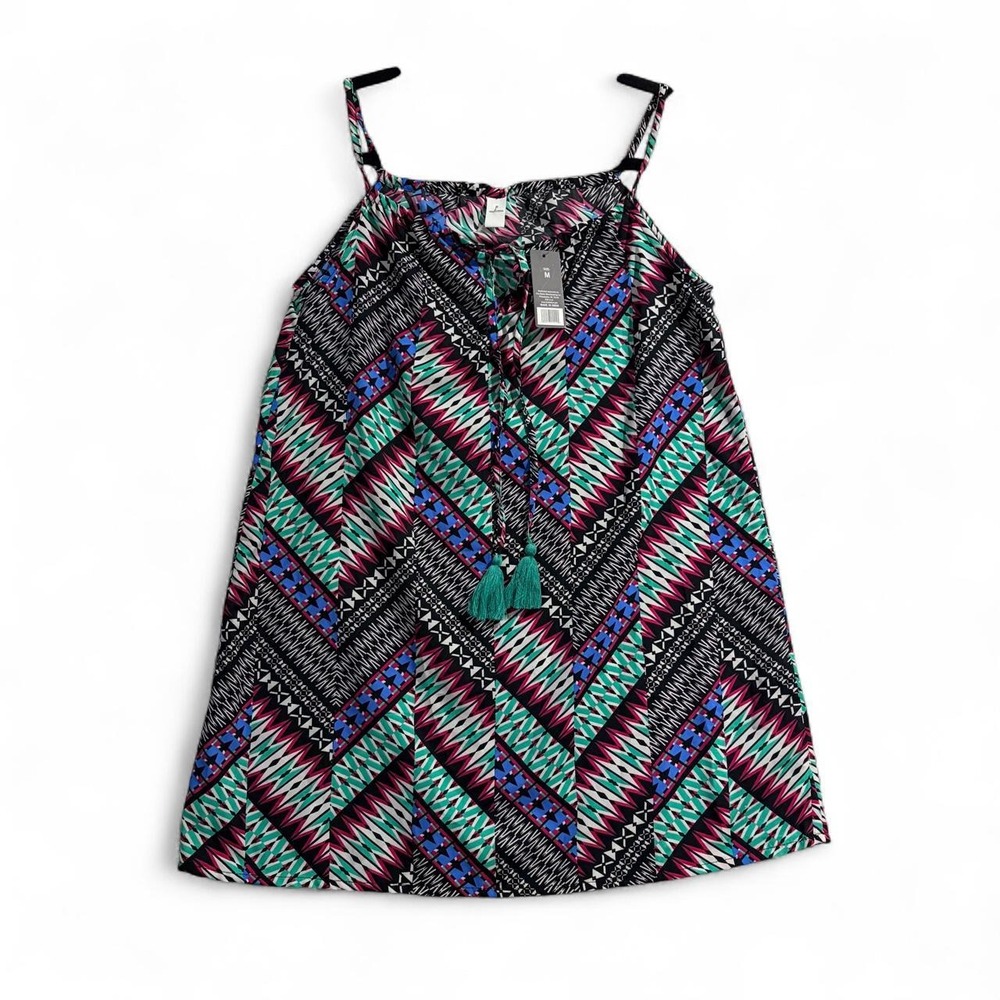 Trendy Vibes Women Medium Geometric Print Tassel Detail Sleeveless Dress NWT